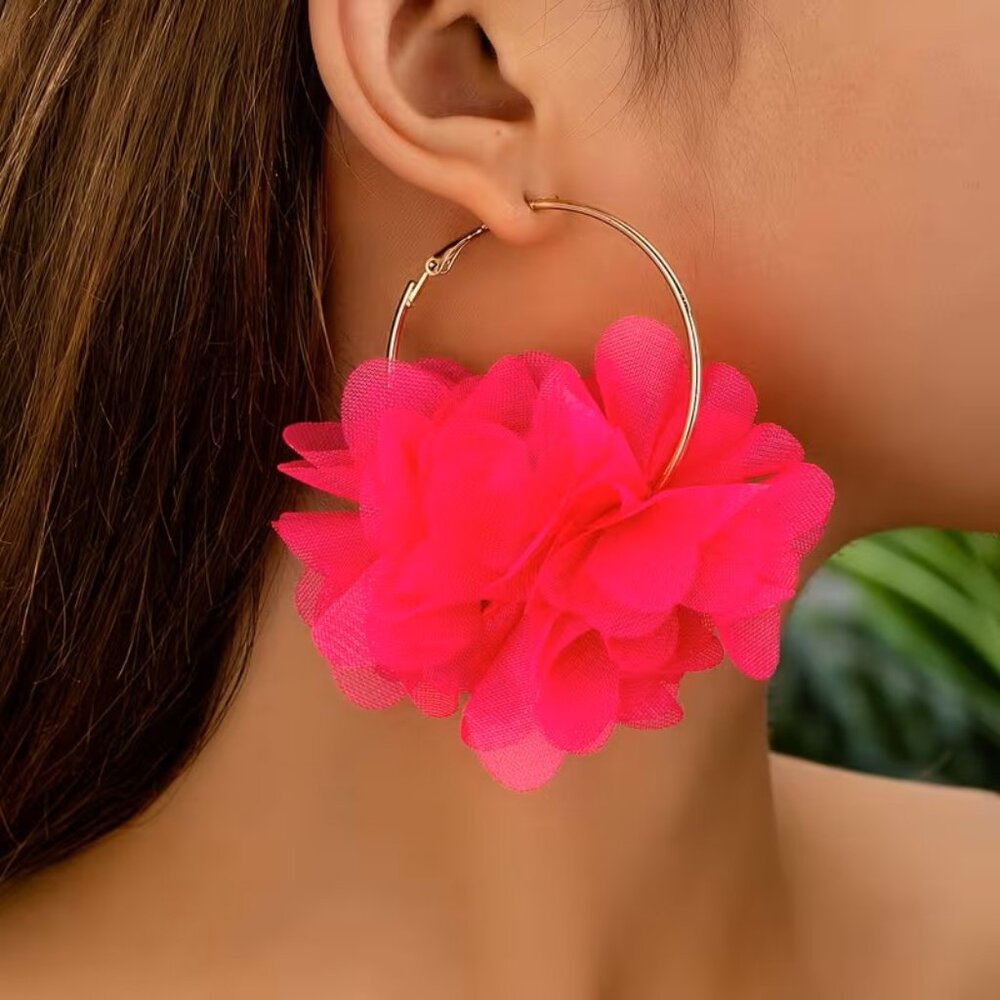 Stunning Puffy Nylon Flower Earrings Z164